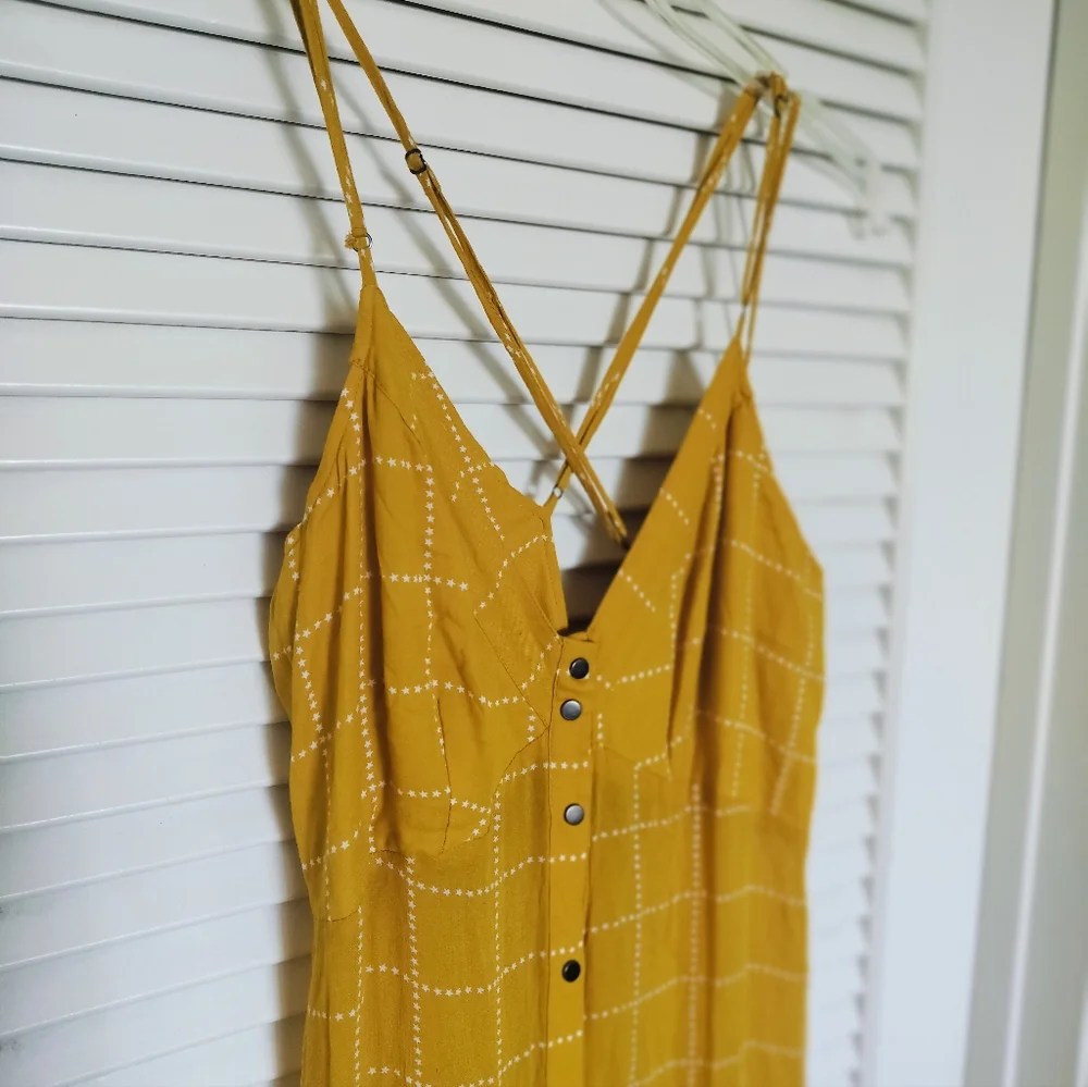 Free People Intimately Marigold Yellow w/ White Stars Snap Front Sundress Small